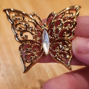Monet Gold Tone Butterfly Brooch
